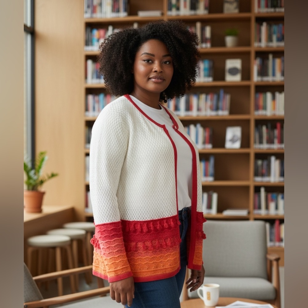 Cabana Cay Open-Knit Ombré Scalloped Cardi…
